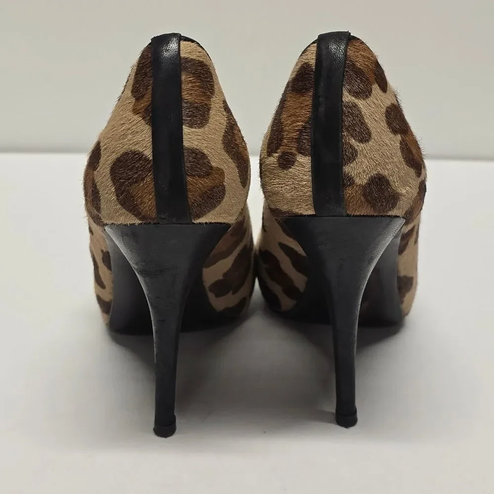 Stuart Weitzman Leopard Peep Toe Pumps Heels Cal Hair Leather 7.5